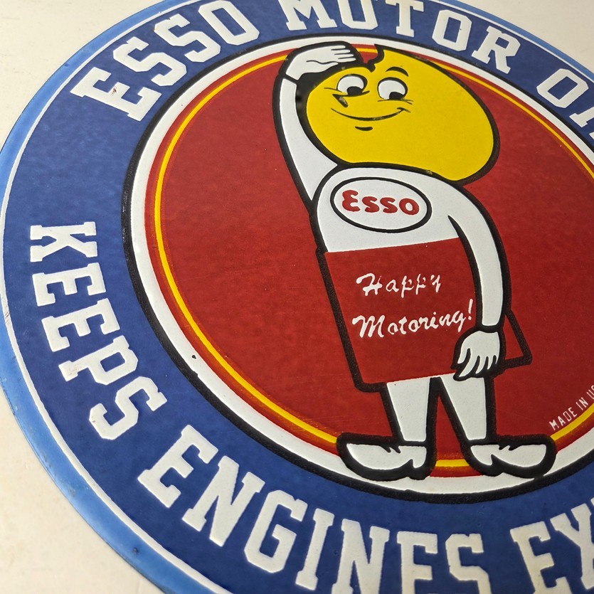 Vintage Esso Gasoline Sign – Gas Service Station Auto Oil Drop Porcelain Sign