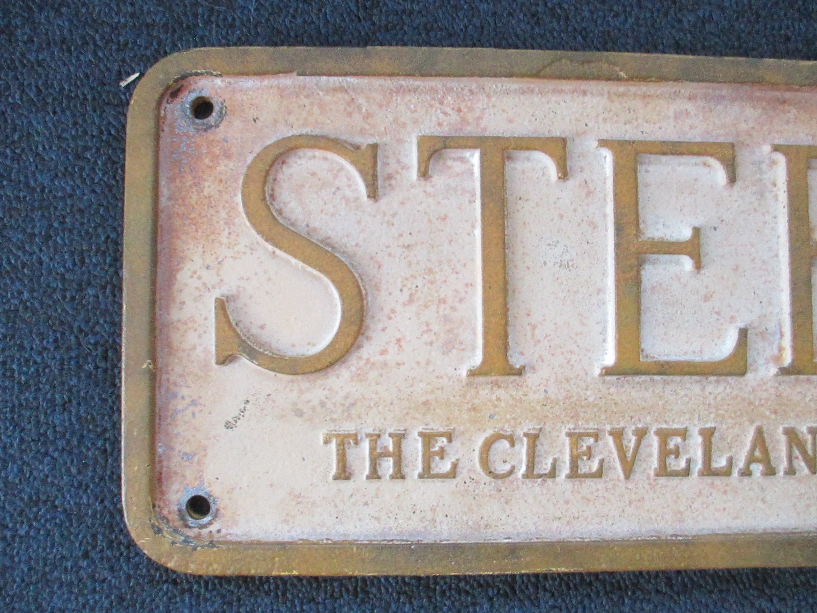 Vintage 31 X 9 STEELWELD Cast Iron Machine Plaque Emblem Sign Industrial Salvage