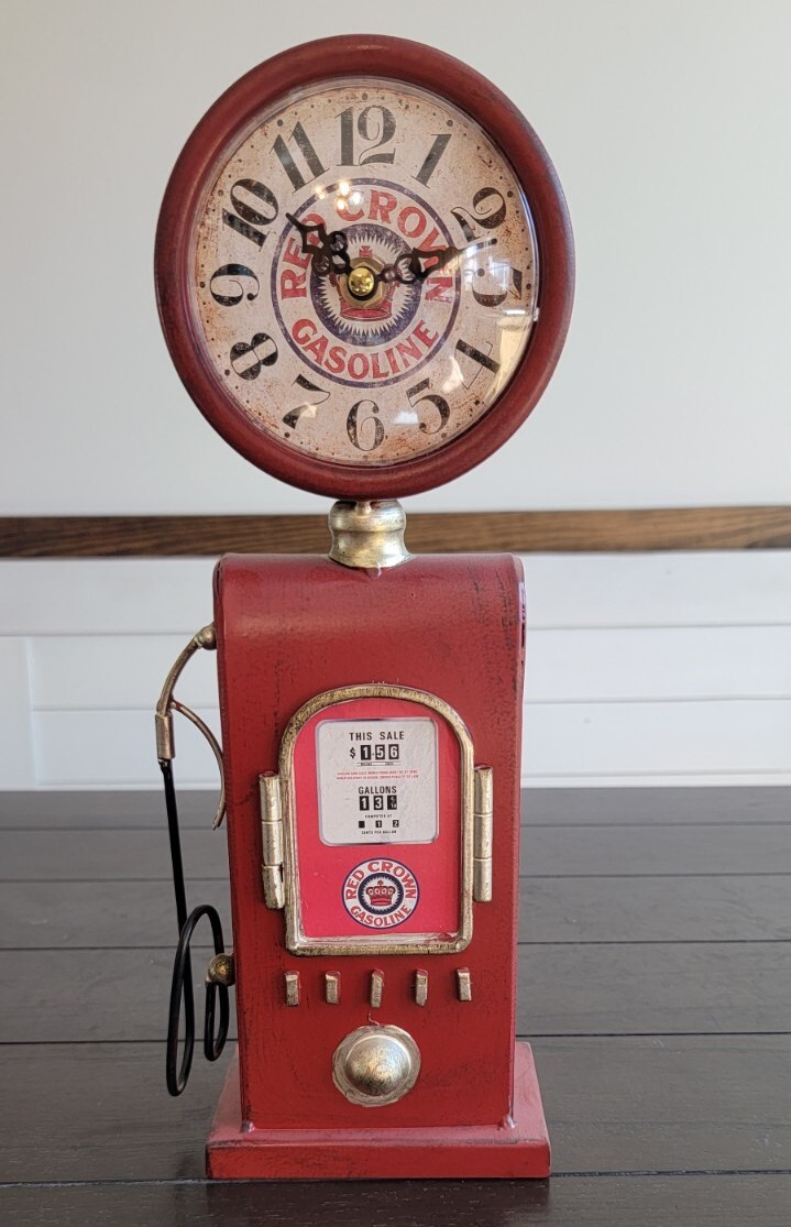 Chevron Red Crown Retro Gas Pump Clock