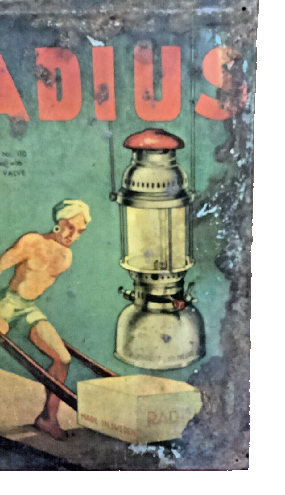 Vintage Radius Lantern 110 Shut Valve Kerosene Advertising Painted Tin Signboard