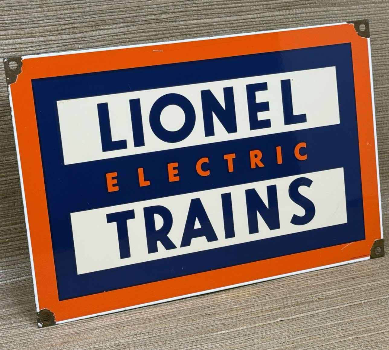 VINTAGE LIONELL ELECTRIC TRAINS PORCELAIN SIGN GAS STATION MOTOR OIL RAIL ROAD