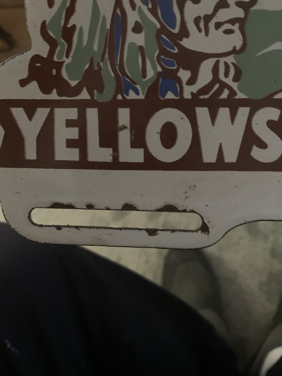 VINTAGE 12×6.5″ YELLOWSTONE NATIONAL PARK Buffalo Bill Porcelain SIGN