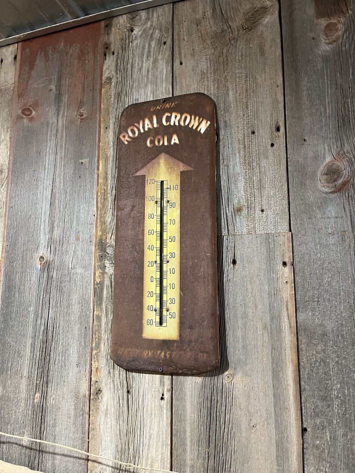 antique gas station royal crown cola tin thermometer sign