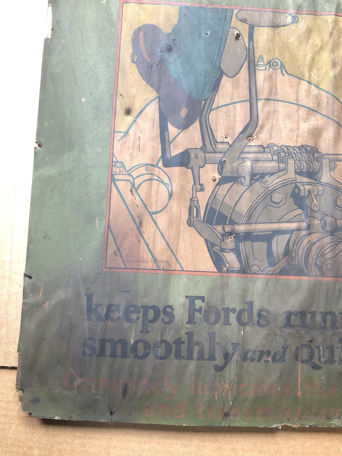 RARE Antique Vintage 1930s THE NEW GARGOYLE MOBILOIL “E” FORD SIGN 26.25x 19.5”