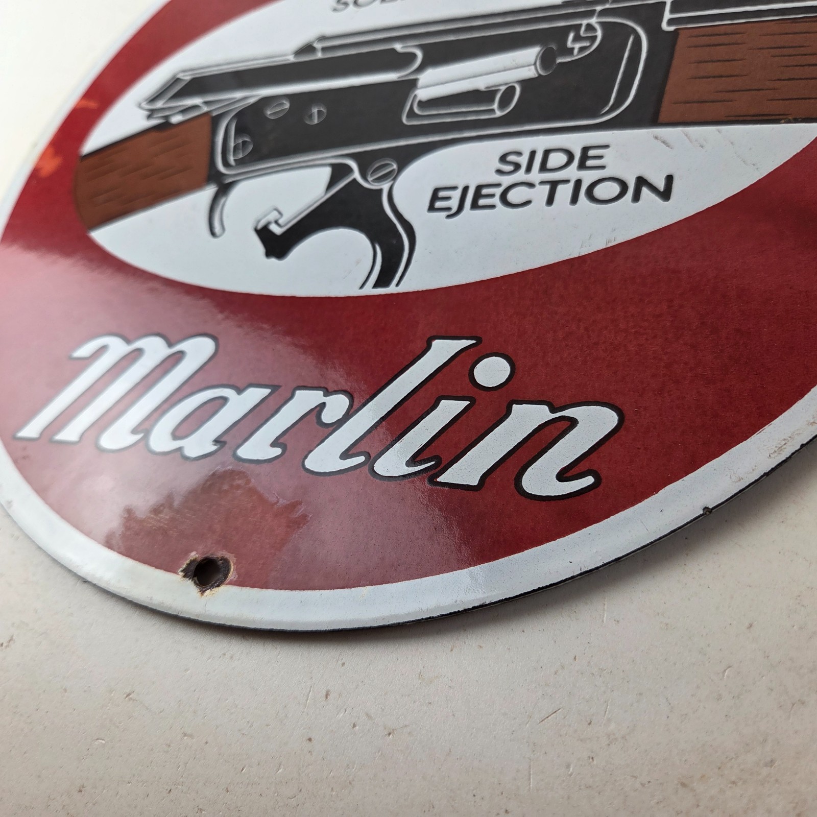 Vintage Marlin Solid Top Side Ejection Porcelain Signs – Lever Rifle Signs