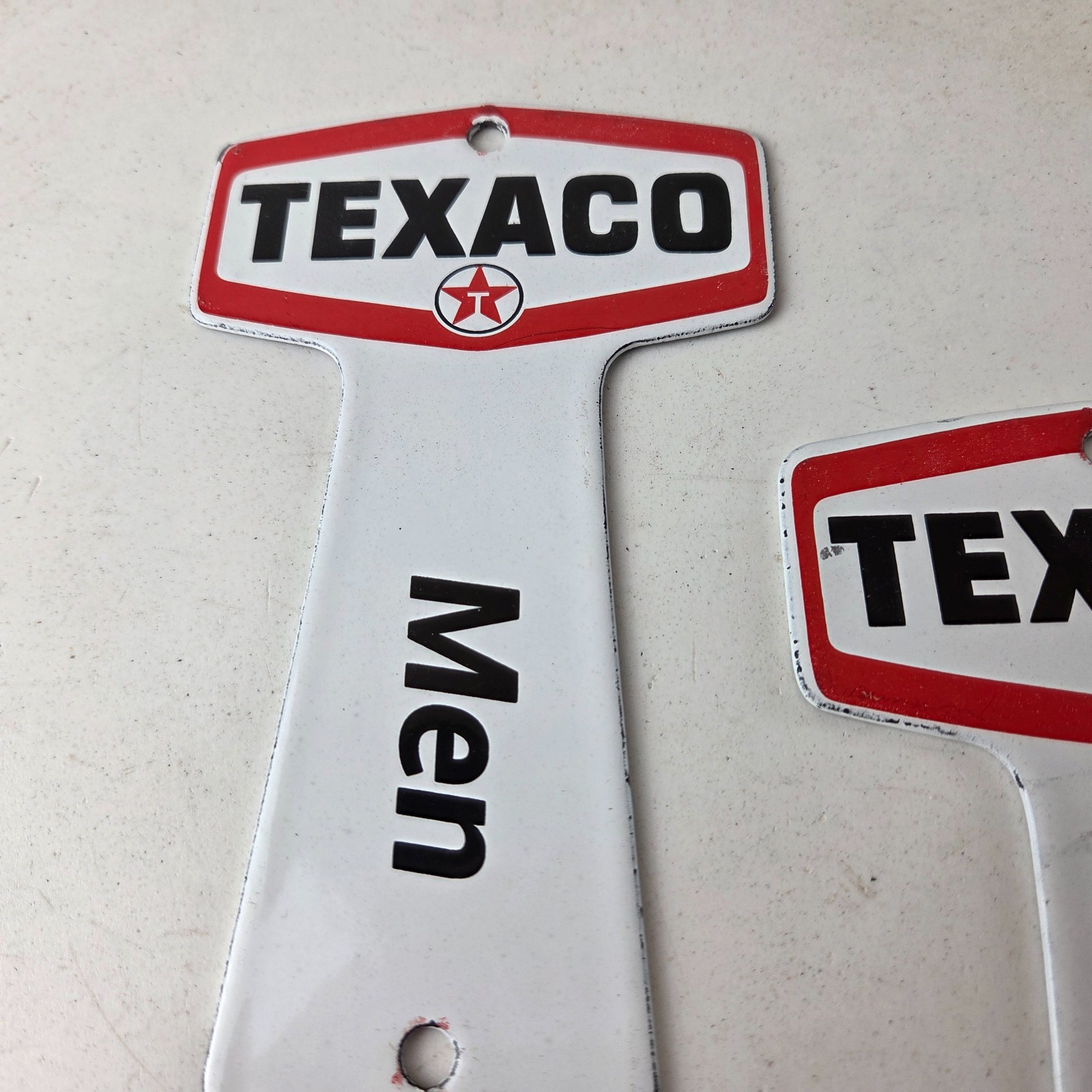 Vintage Texaco Gasoline Signs – Two Rest Rooms Men Women Key Gas Porcelain Sign