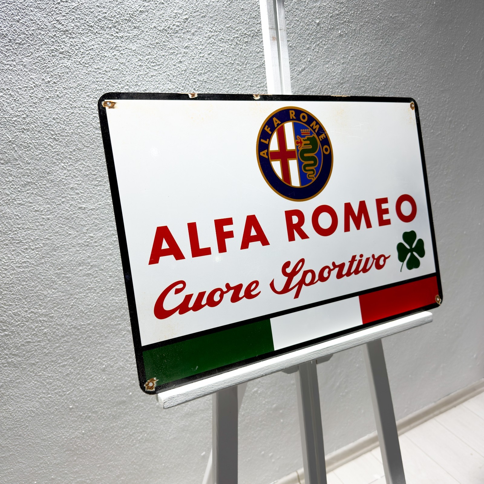 Rusty Alfa Romeo Cuore Sportivo Heavy Metal Sign – 60×40 cm (23.6” × 15.7”)