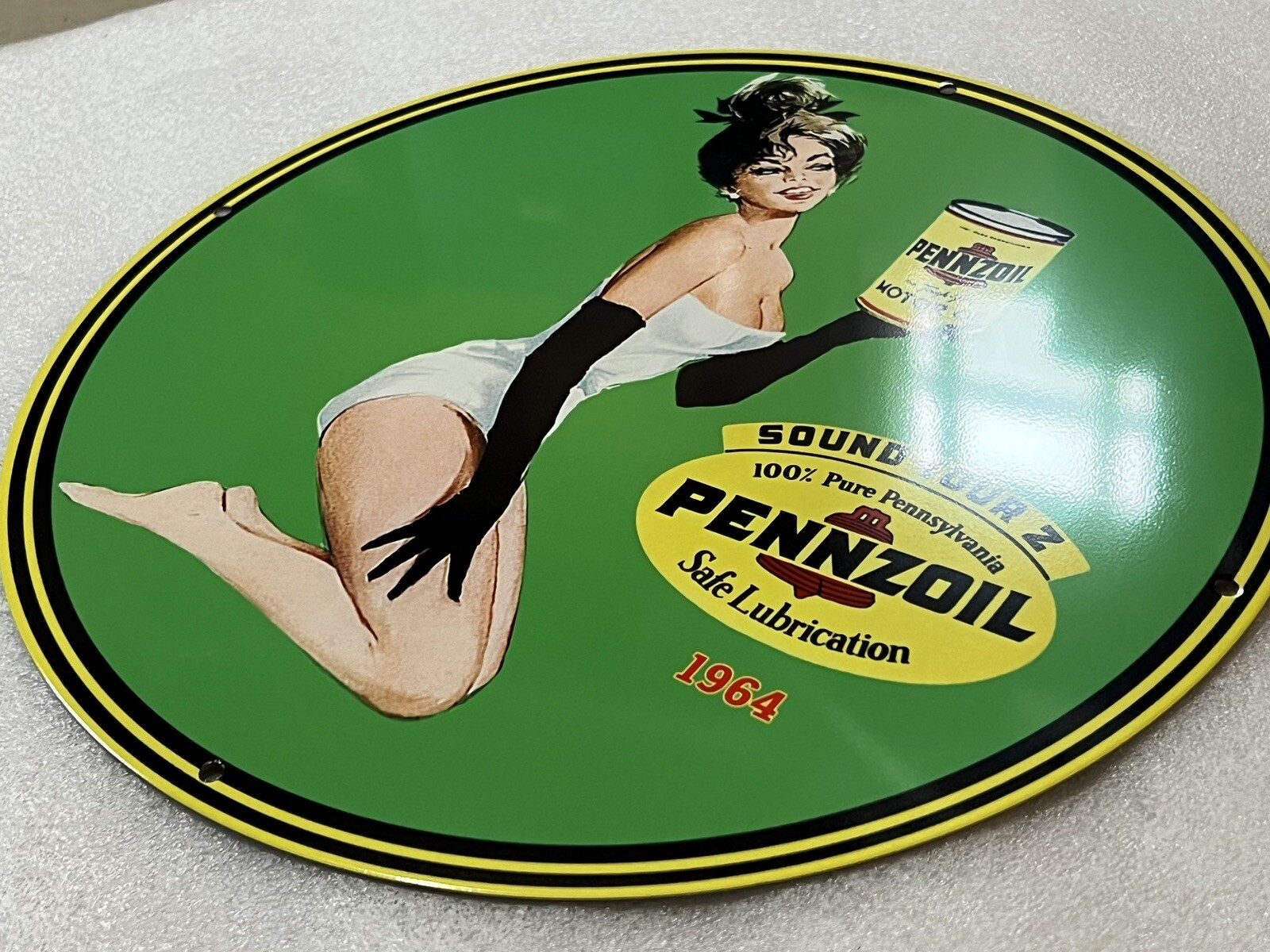 12in Pennzoil Girl Gas Vintage Style Heavy Steel Sign Pump Plate