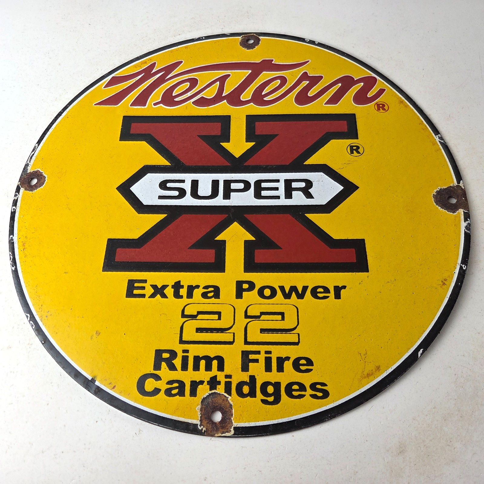 Vintage Western Ammo Firearms Sign – 22 Super X Gun Shop Porcelain Gas Pump Sign