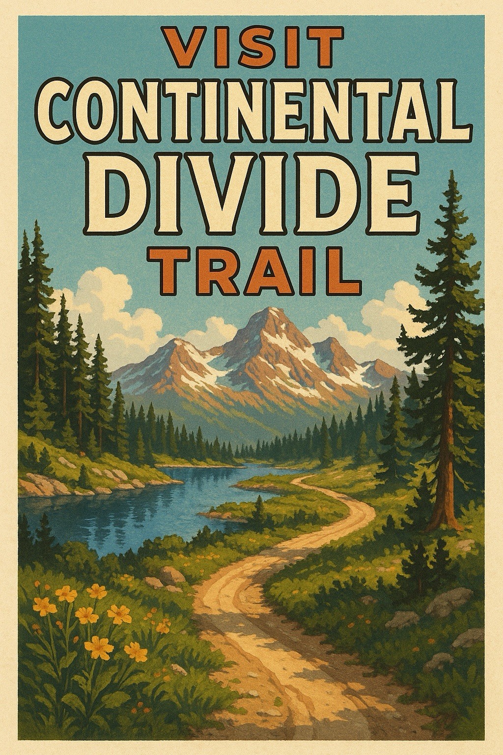 Continental Divide Trail National Park Vintage Postcard Style Sign Advertising