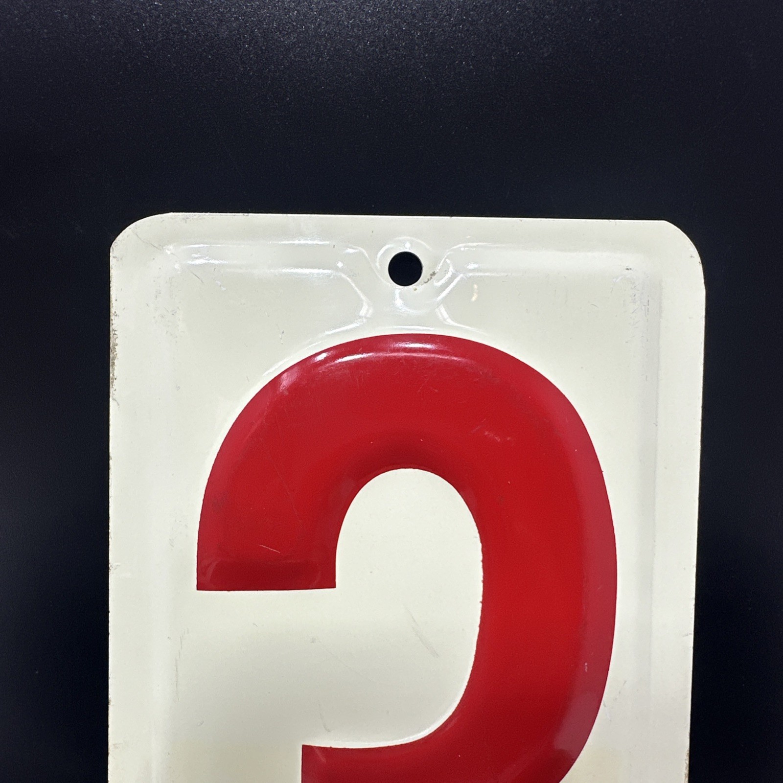 Vintage Embossed Tin Metal 10″x5″ Gas Station Sign “3” Rectangular Red