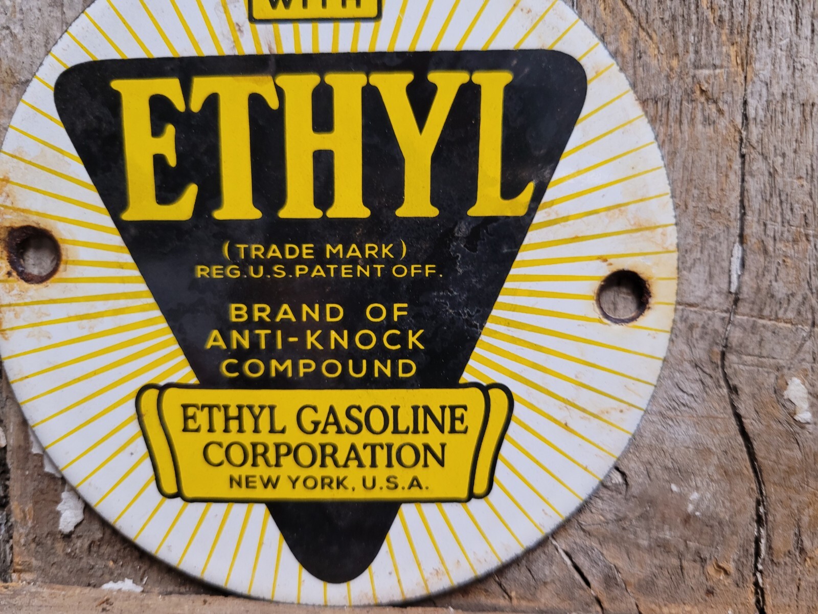 VINTAGE MCCOLL FRONTENAC PORCELAIN SIGN ETHYL MEDALLION OLD GAS OIL RED INDIAN