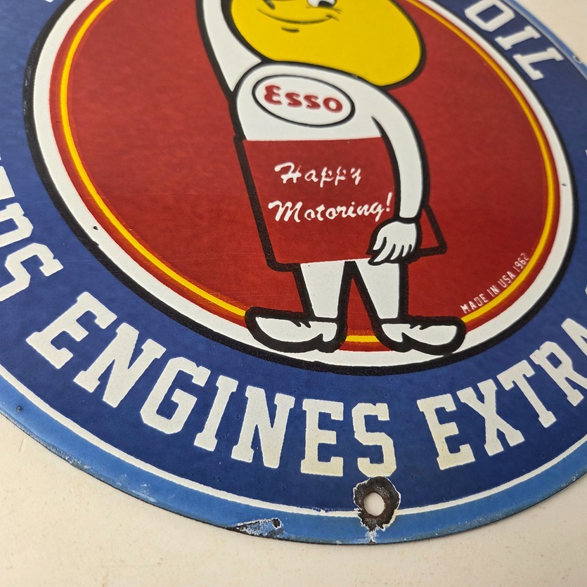 Vintage Esso Gasoline Sign – Gas Service Station Auto Oil Drop Porcelain Sign