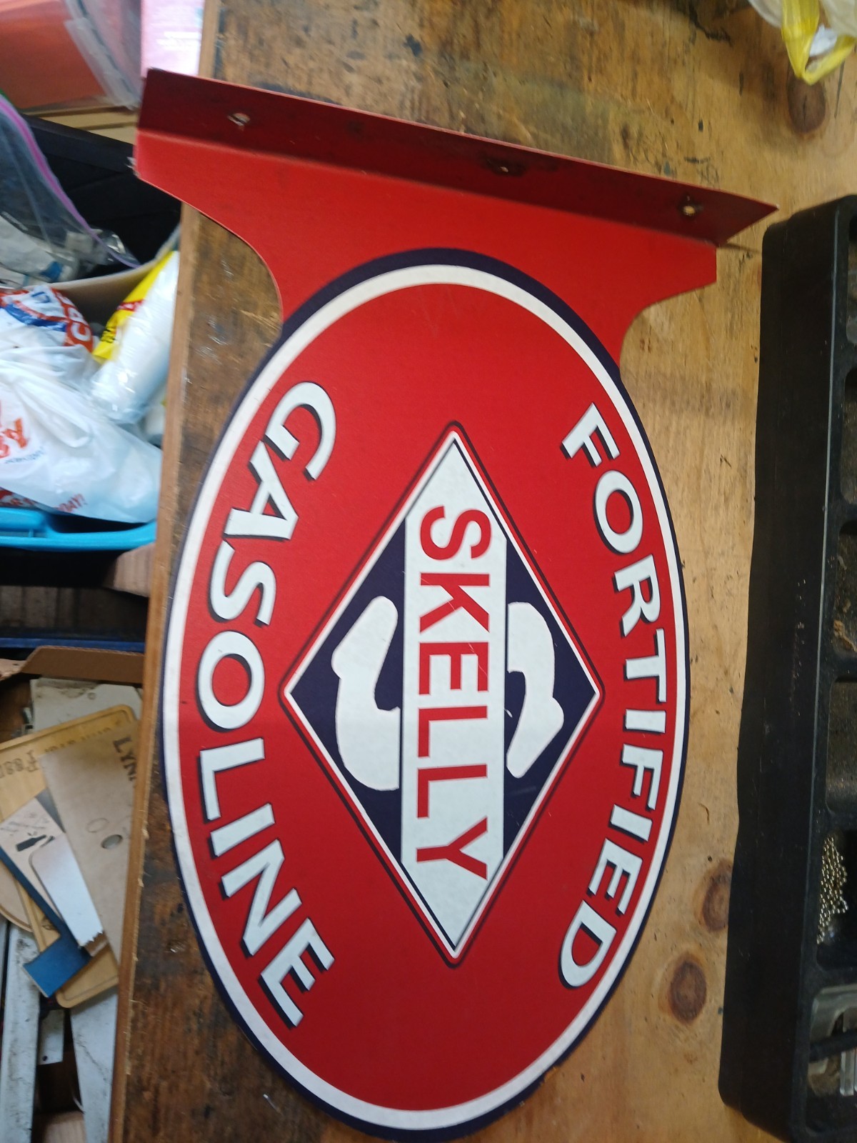 Skelly Fortified Gasoline Advertising Sign Red White Blue Gas & Oil Theme