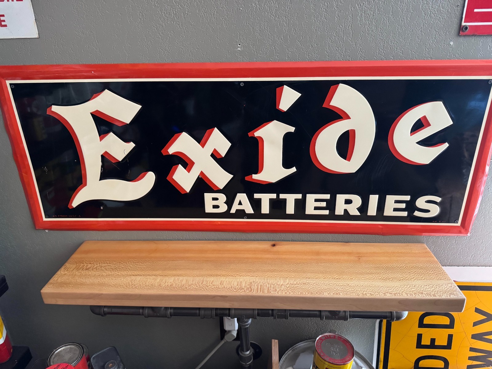 VINTAGE ORIGINAL 1947 EXIDE BATTERIES EMBOSSED SELF FRAMED SIGN~ NICE CONDITION!