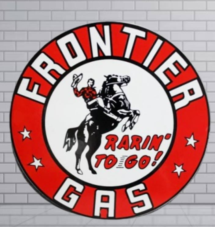 Frontier Gasoline Rare Porcelain Enamal Heavy Metal 42 inches Double Side