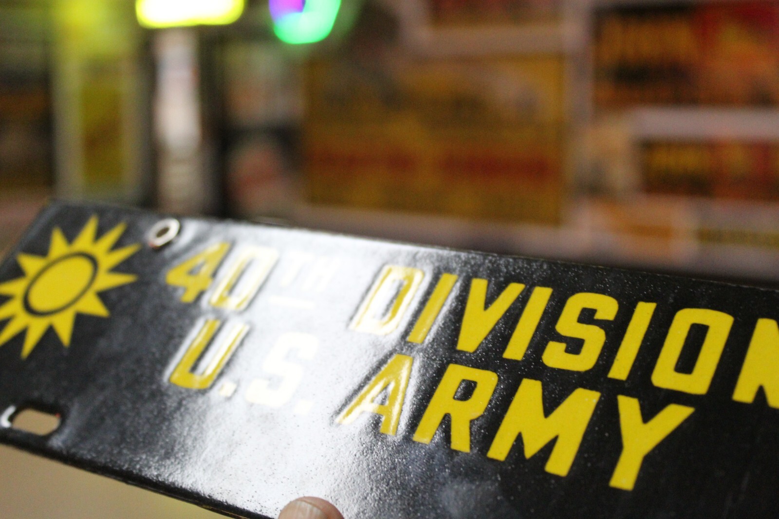 40TH DIVISION U.S. ARMY TAG LICENSE PLATE METAL SIGN CAR TRUCK GAS OIL WAR GUN