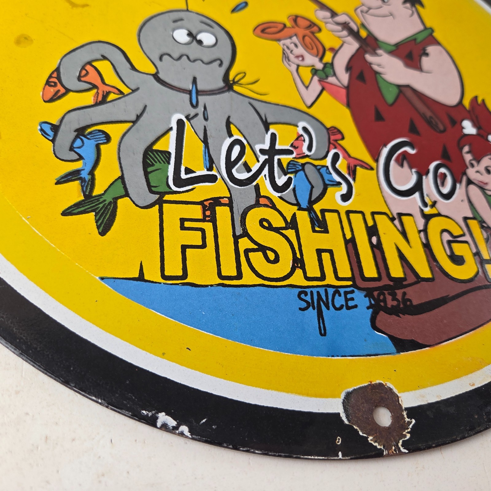 Vintage Rapala Fishing Lures Sign – Flintstones Porcelain Gas Pump Plate Sign