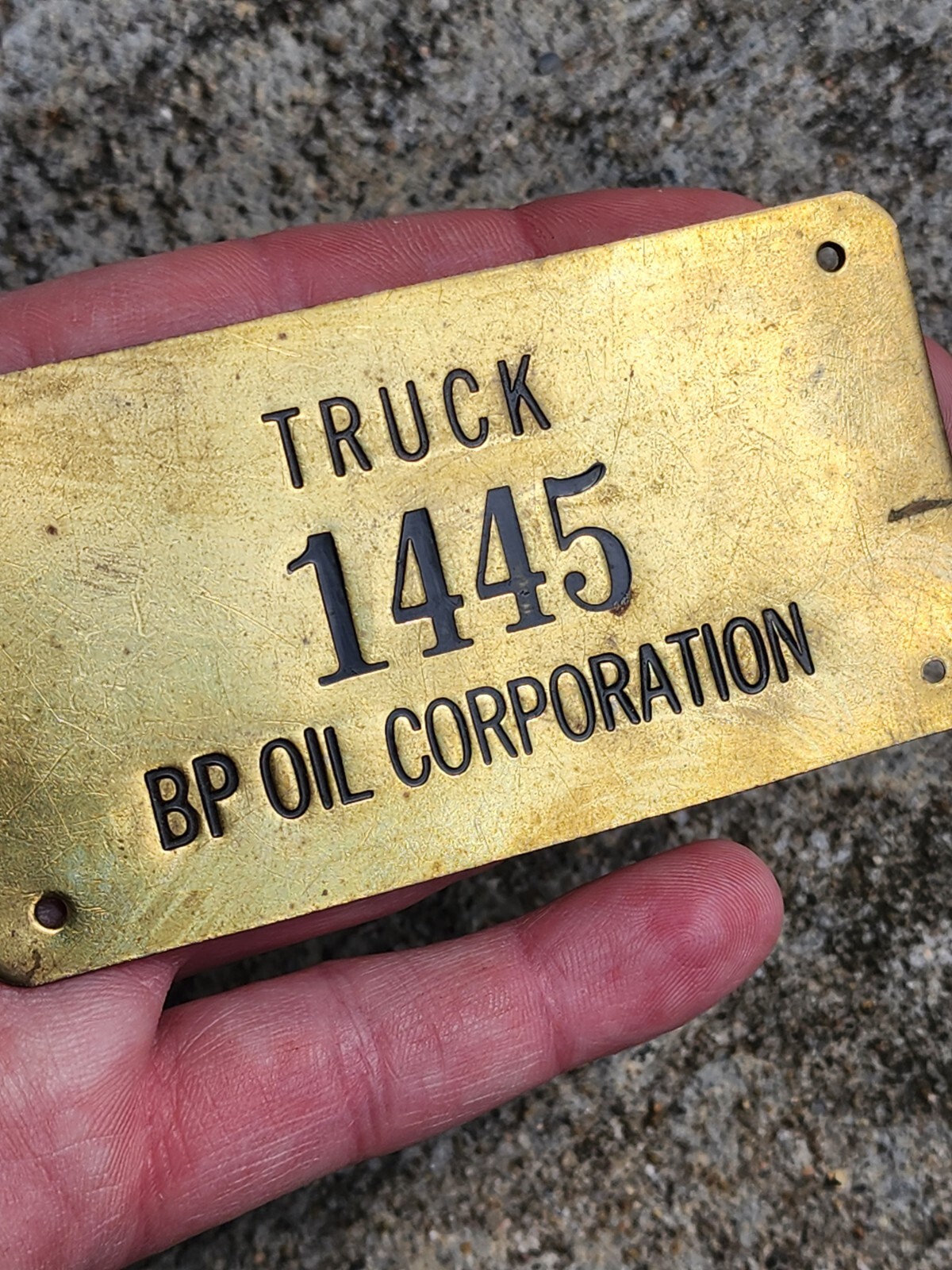 Vintage BP Oil Corporation 4″ Brass Truck Badge / Tag / Sign Gas TRUCK 1445