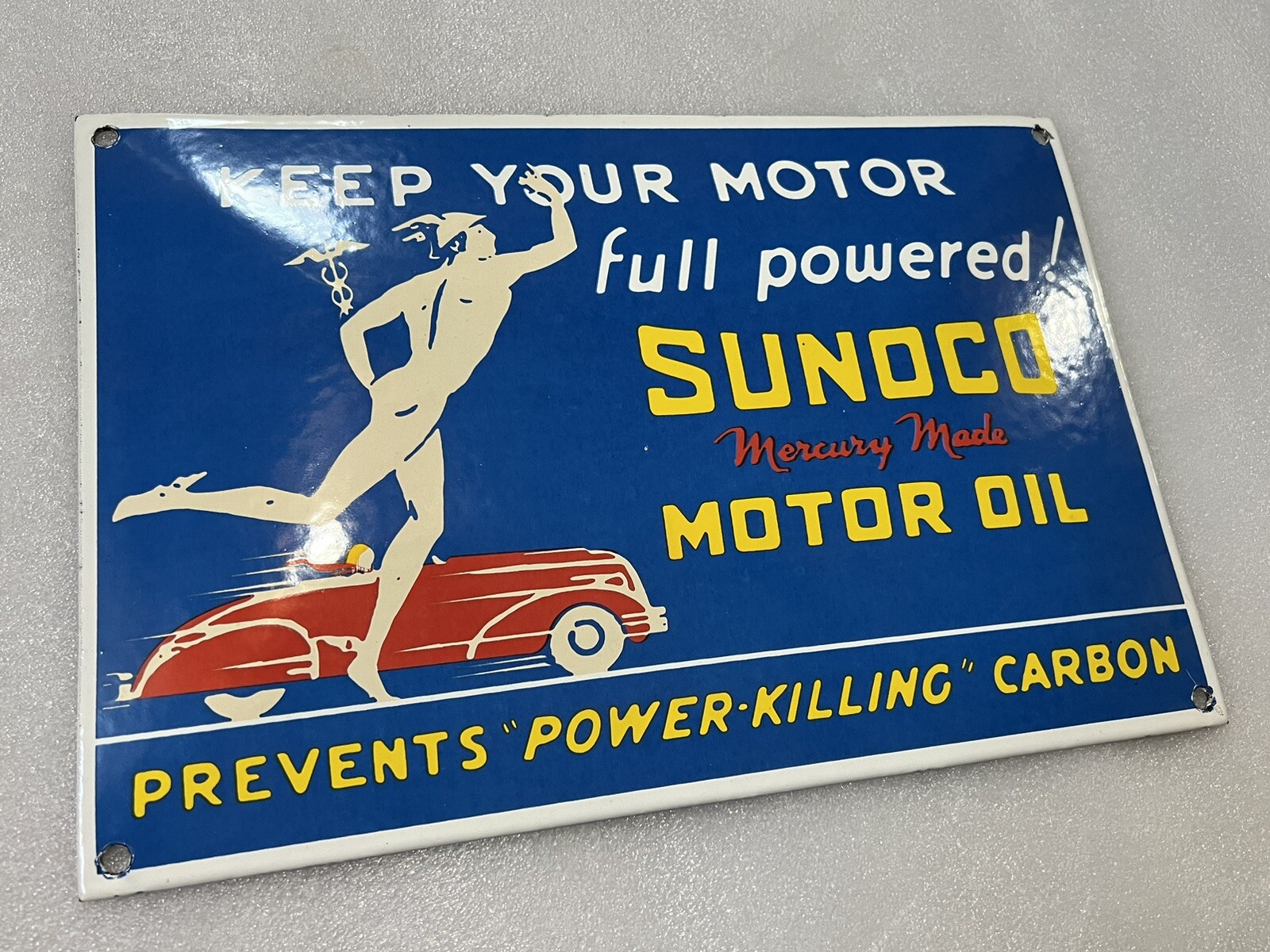 Concave Dome Sunoco gasoline Motor Oil PORCELAIN ENAMEL SIGN Pump Plate
