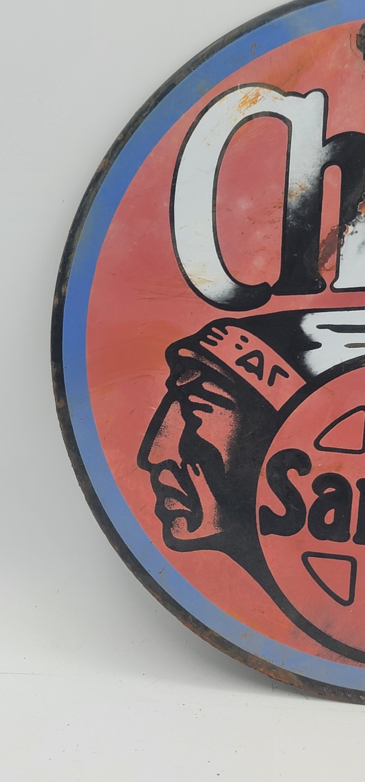 Vintage The Chief Santa Fe Railroad Railway Rustic Porcelain Enameled Metal Sign