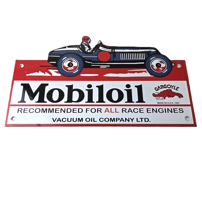 Vintage Mobil Sign – Old Race Car Service Gas Pump Service Porcelain Sign