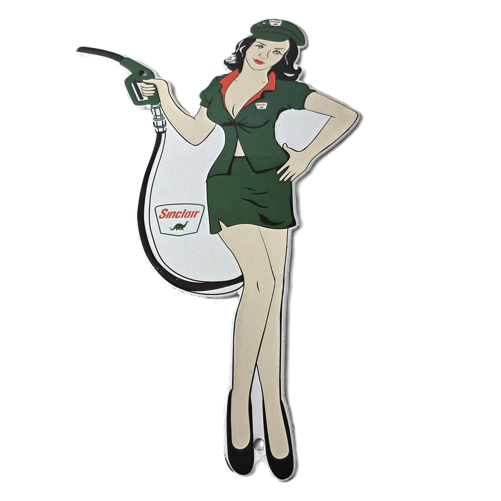 Vintage Sinclair Gasoline Sign – Filling Station Girl Gas Pump Porcelain Sign