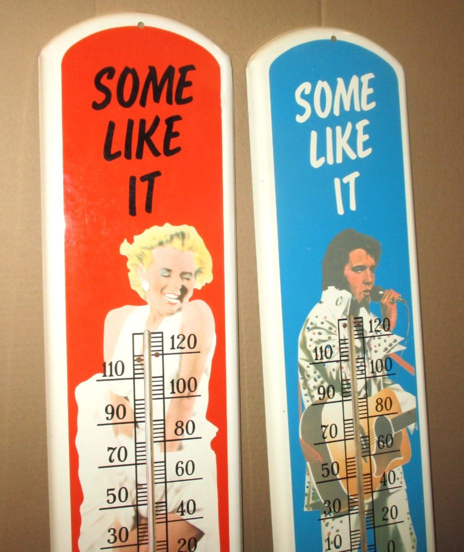 MARILYN & ELVIS – Two Thermometer Sign Set – Rock & Roll Movie Star -BIG 39″Tall