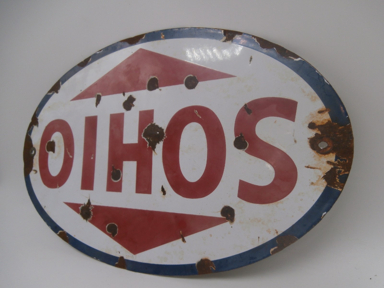 VTG “SOHIO “Oval Sign Enamel Metal ,Gas Station Collectible Original Collectable