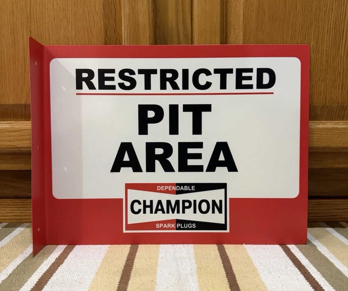 Champion Restricted Pit Area Flange Sign Gas Oil Garage Vintage Style Wall Decor