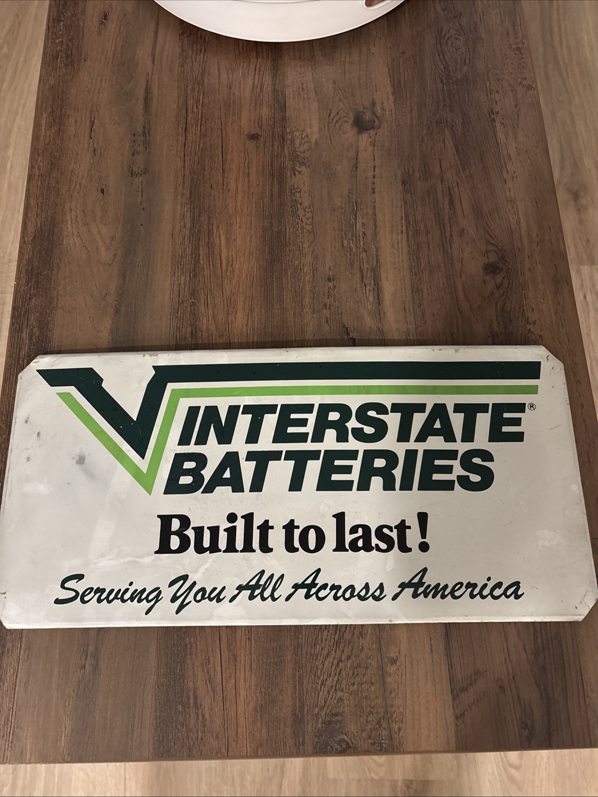 Authentic Vtg Interstate Battery Advertising Metal Sign 2’x5′ Gas Oil Garage