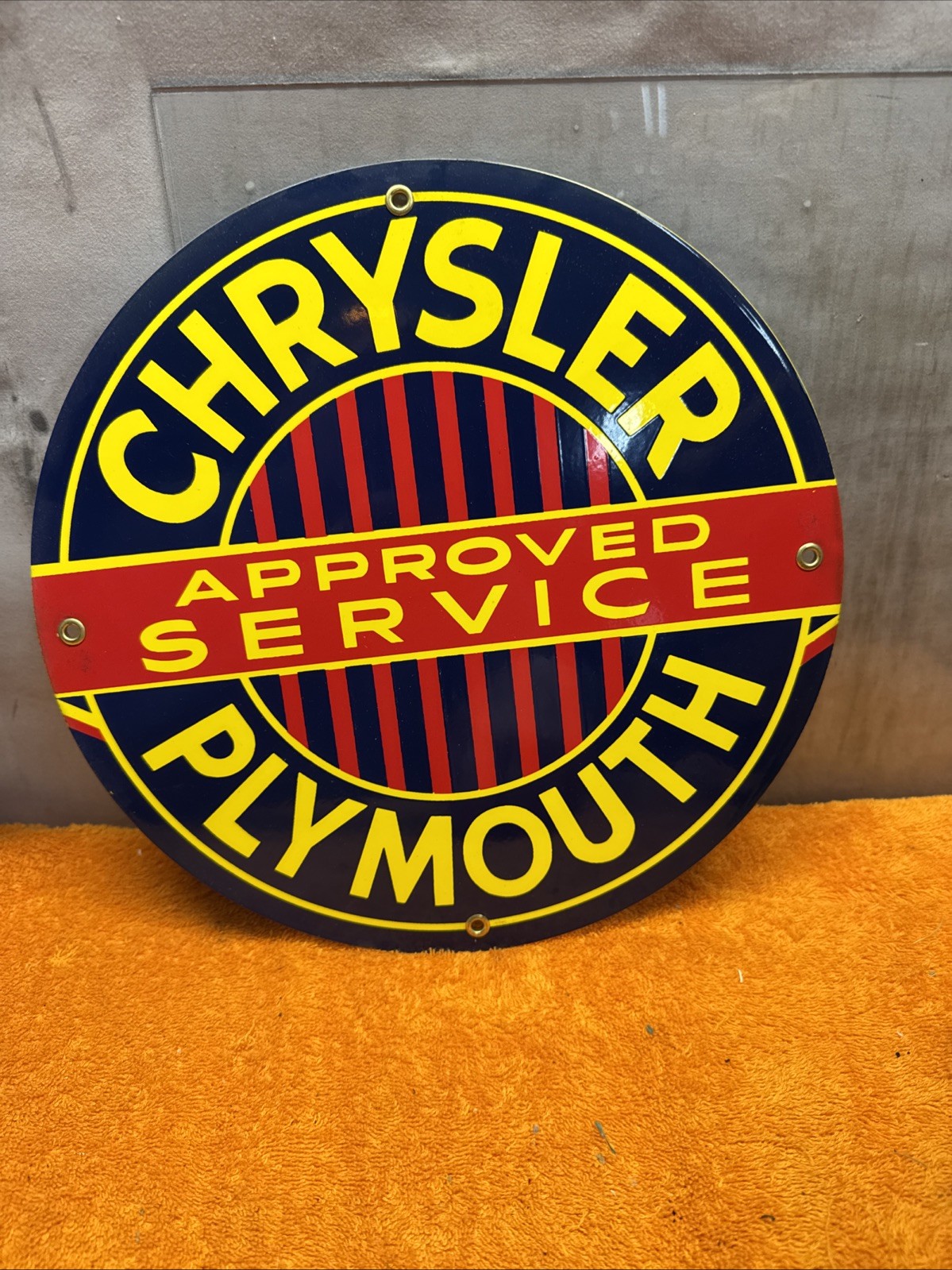 Box16- #1NOS Chrysler Plymouth Approved Service Porcelain Enamel Sign 12”