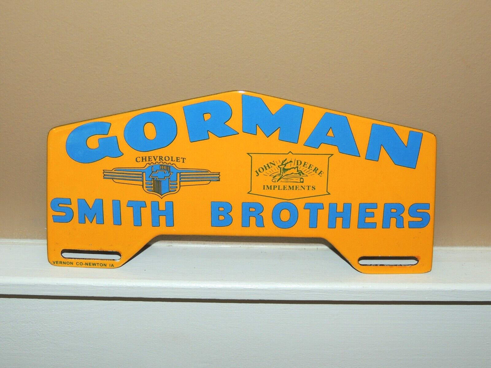 Vintage Gorman Smith Bros. John Deere & Chevrolet Adver. Porcelain Sign Topper
