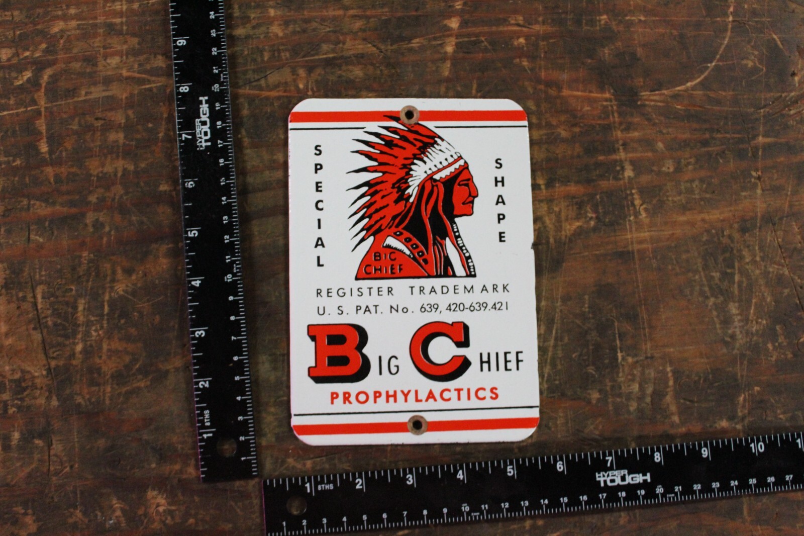BIG CHIEF CONDOM PROPHYLACTICS PORCELAIN METAL SIGN GAS SODA FORD CHEVY INDIAN