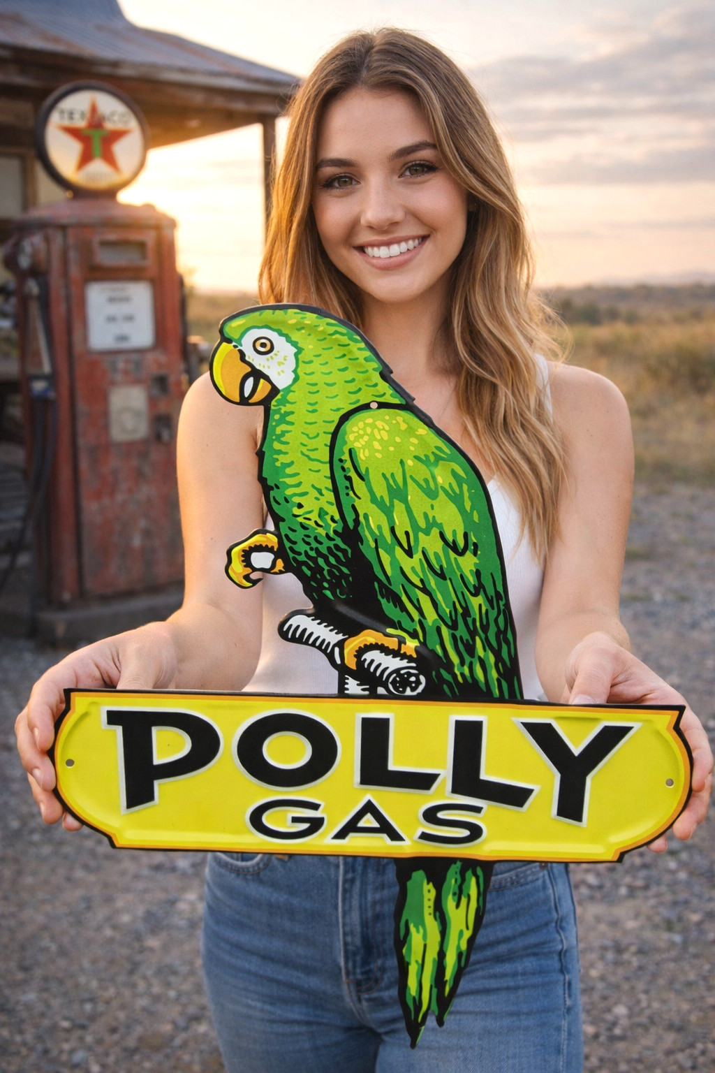 Polly Gasoline Gas Oil Large 18.25″ Embossed Metal Steel Sign