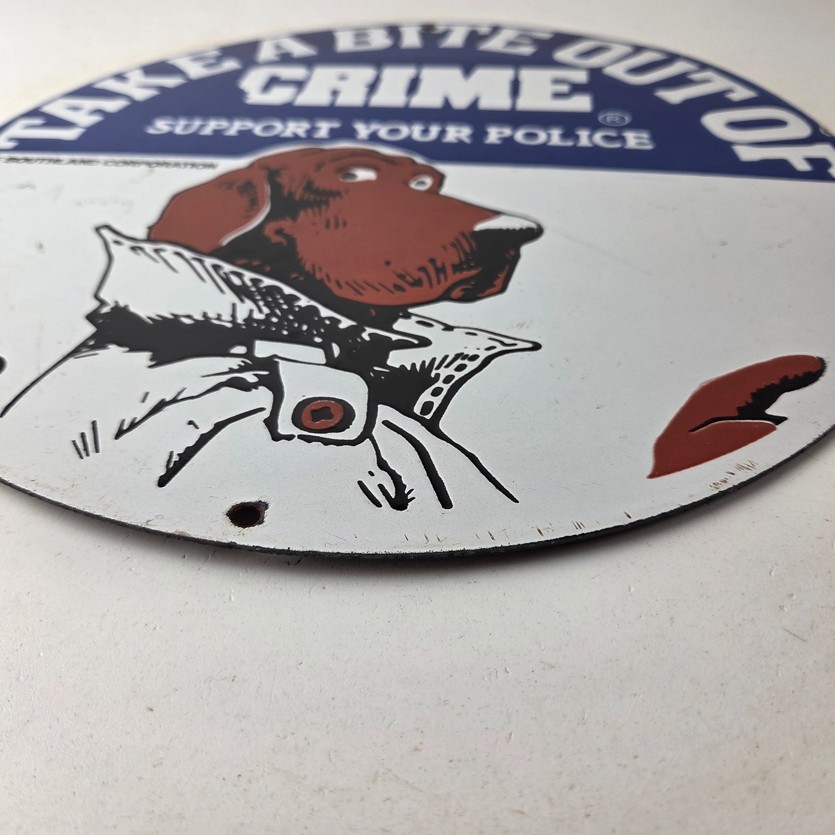 Vintage McGruff Crime Dog Sign – Porcelain Support Police Gas Pump Plate Sign