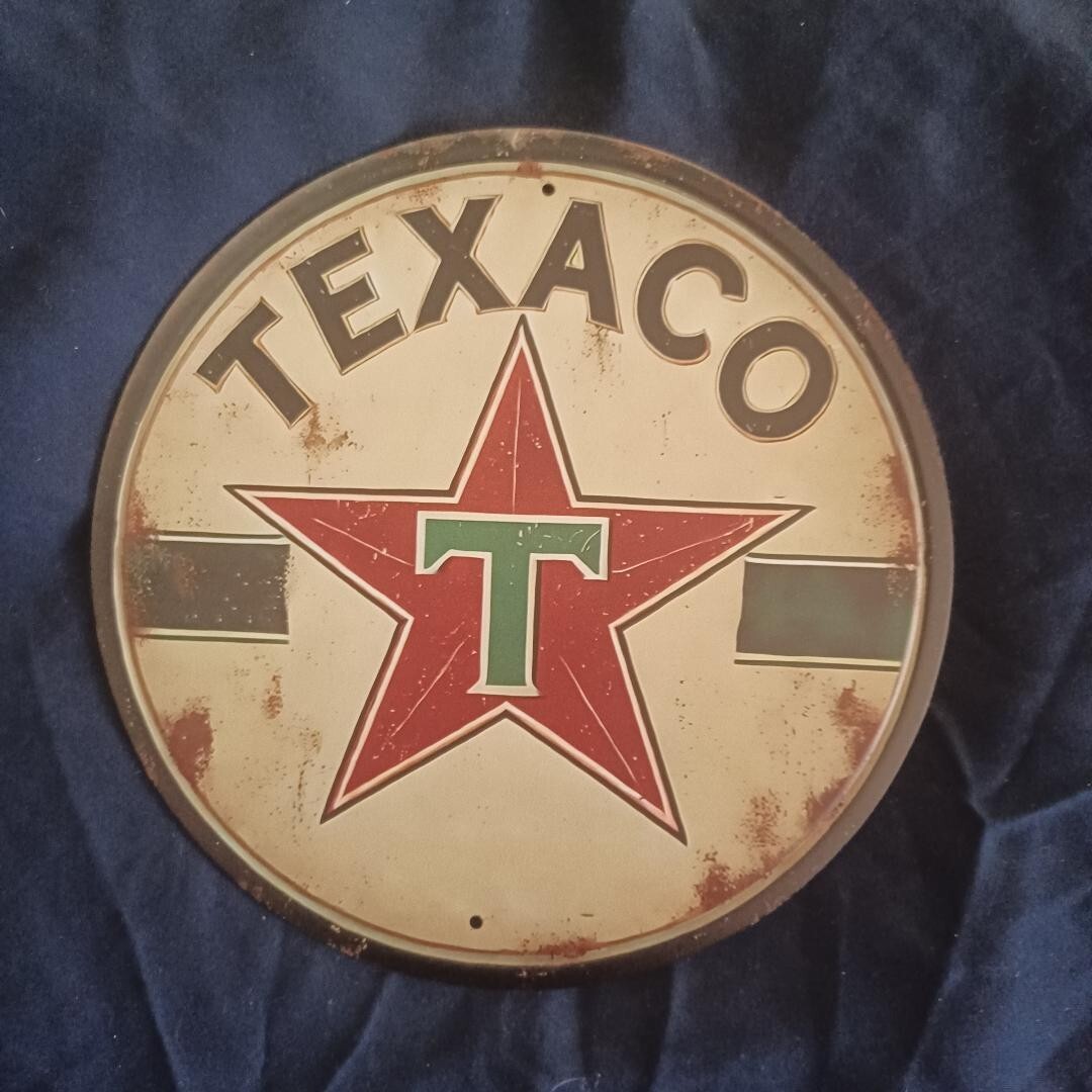 8″ Round Metal Sign Wall Art Man Cave Garage Bar Gas Station Oil Texaco Star #2