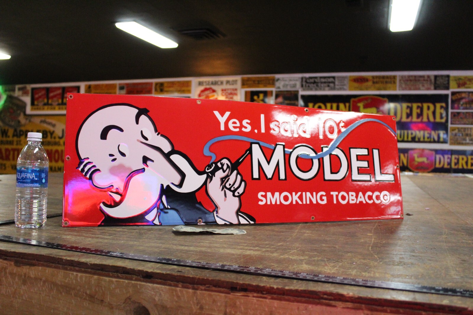 RARE 36″ MODEL SMOKING TOBACCO DEALER PORCELAIN METAL SIGN CIGAR PIPE RED