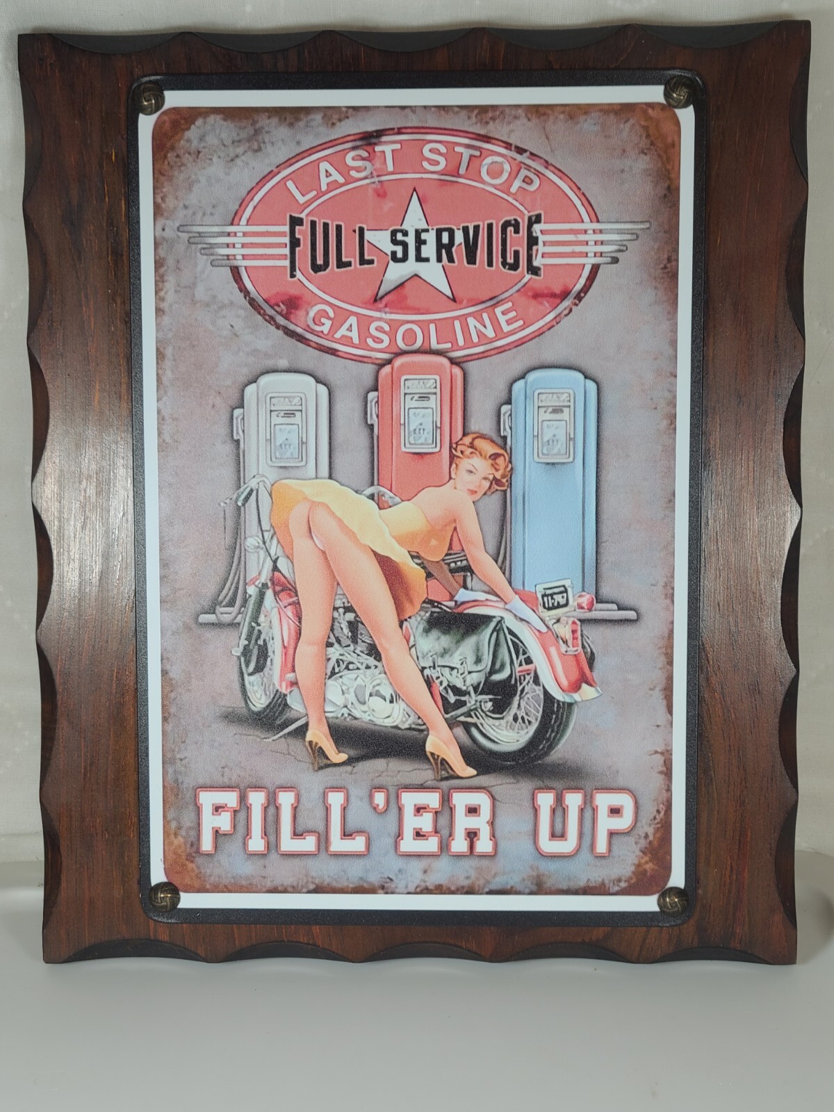 Framed Metal Sign – Fill’er Up Full Service Gasoline – Motorcycles