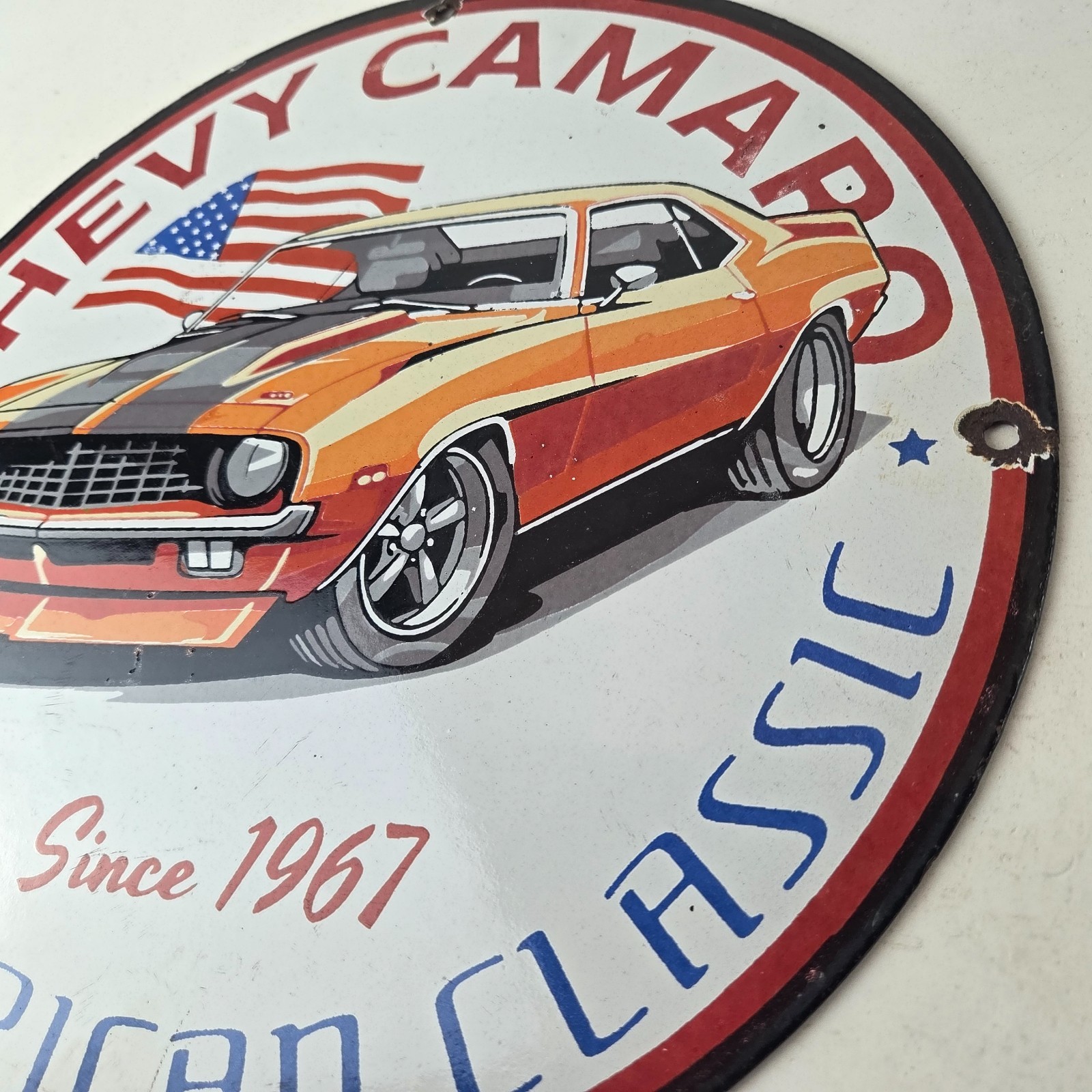 Vintage Chevrolet Sign – Chevy Camaro Automobile Gas Pump Porcelain Ad Sign