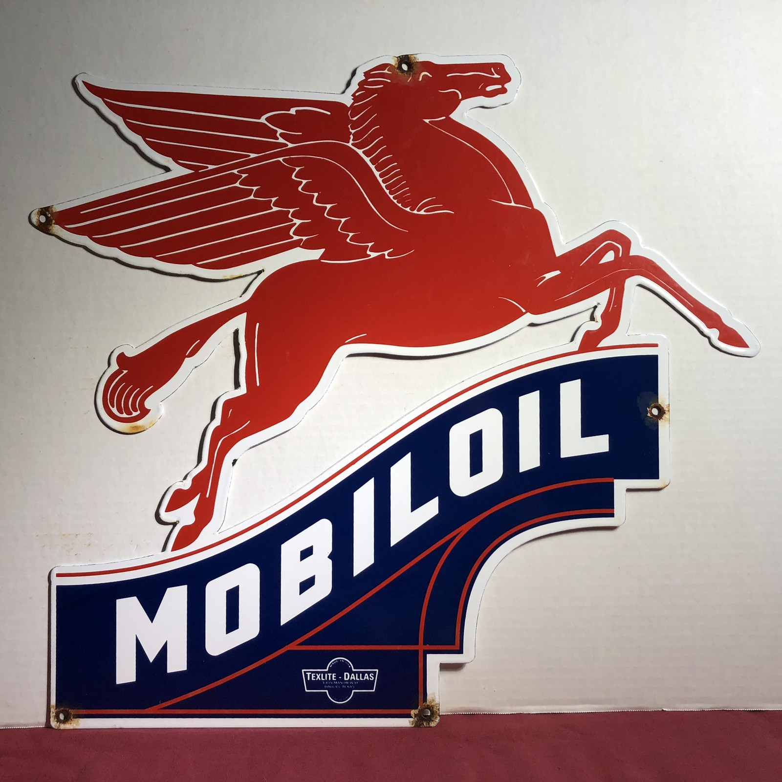VINTAGE MOBIL PEGASUS 22” PORCELAIN SIGN MOTOR OIL GAS STATION MOBILOIL