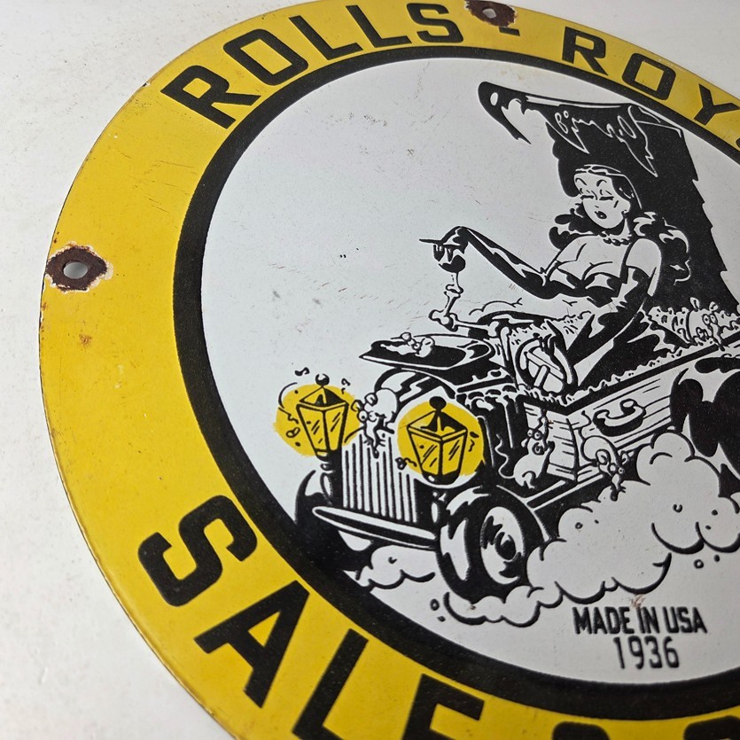Vintage Rolls Royce Sign – Service Sales Automobile Gas Pump Porcelain Sign