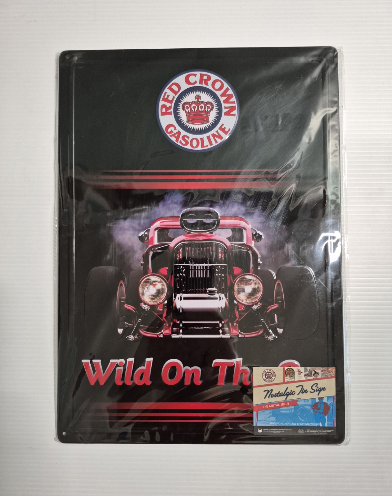 RED CROWN GASOLINE Retro Garage Metal Tin Sign 17×12″ Wild On The Go HOT ROD