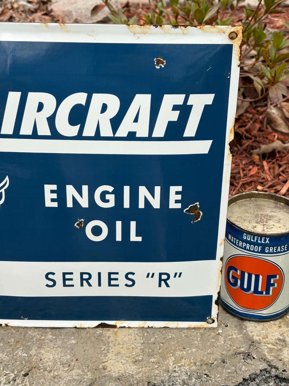 “GULF AIRCRAFT ENGINE OIL” PORCELAIN SIGN, (16″x 13″) GOOD COND, GREAT SIGN