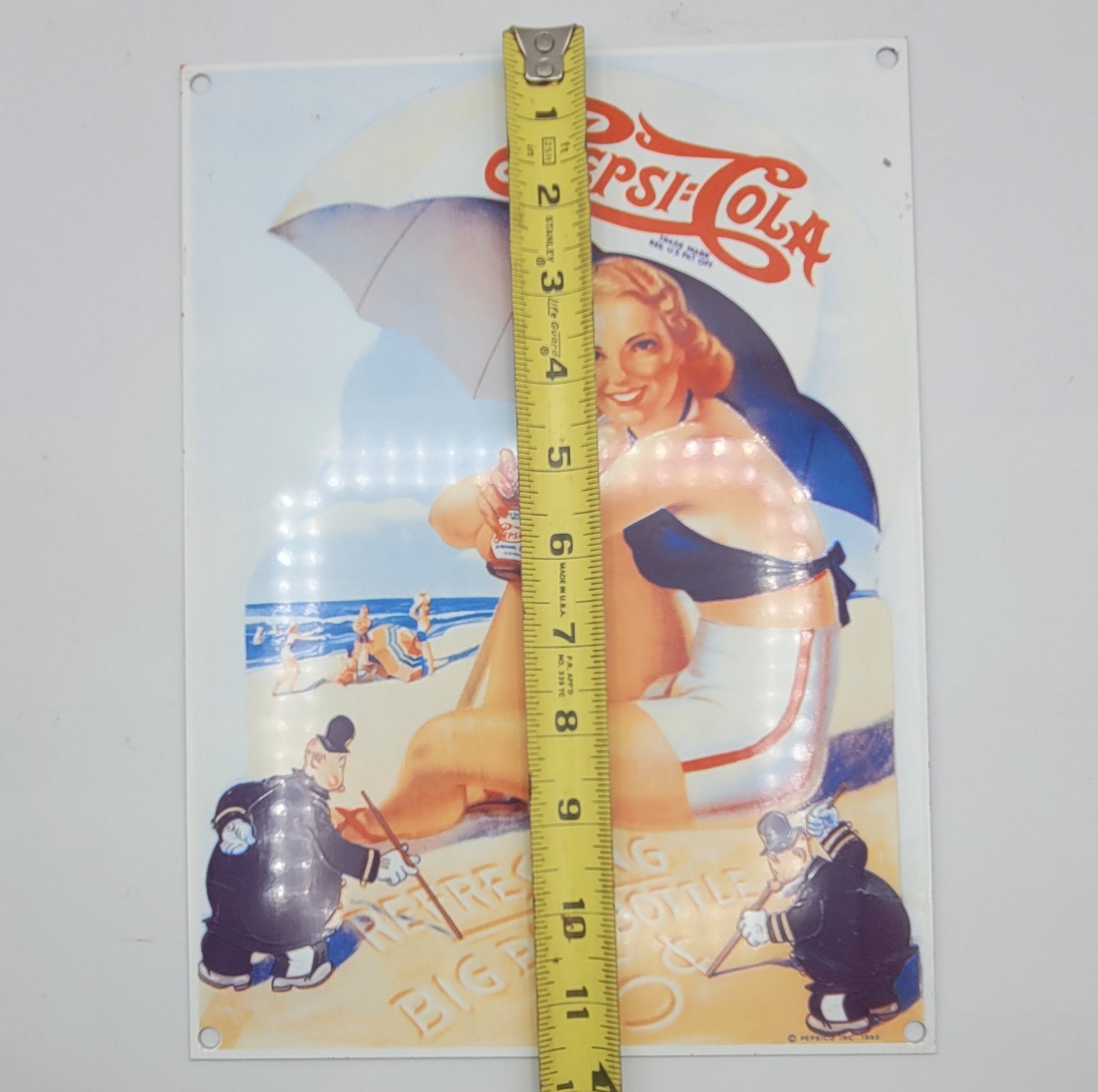 Vintage Pepsi Cola Refreshing Big Bottle Rustic Porcelain Enameled Metal Sign
