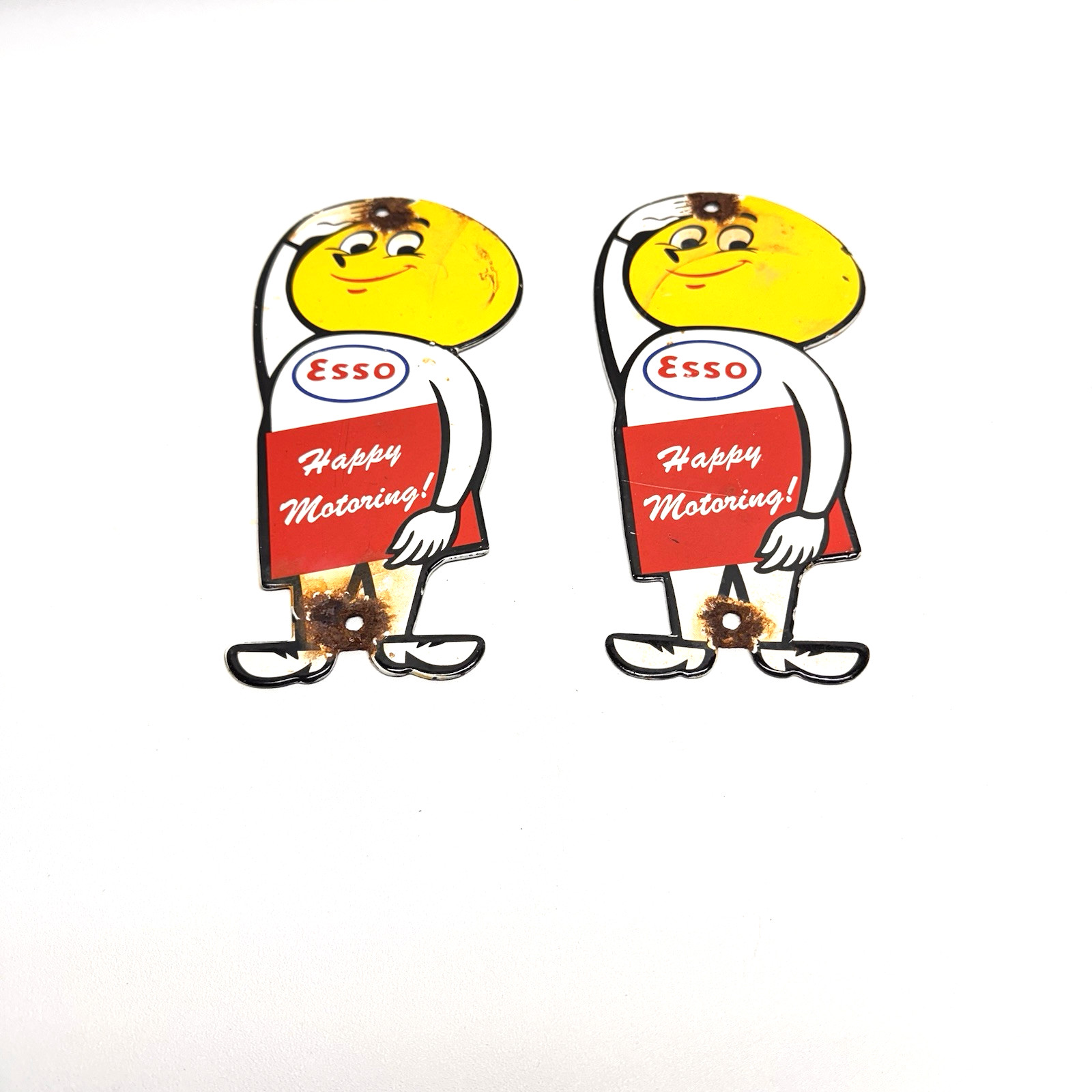 Vintage Esso Oil Drop Happy Motoring Porcelain Sign Service Station Set of 2