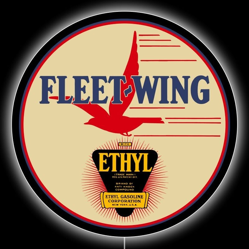 Fleet Wing Gasoline with Ethyl NEW LED Hanging Lighted Sign: 23″ Dia. Round