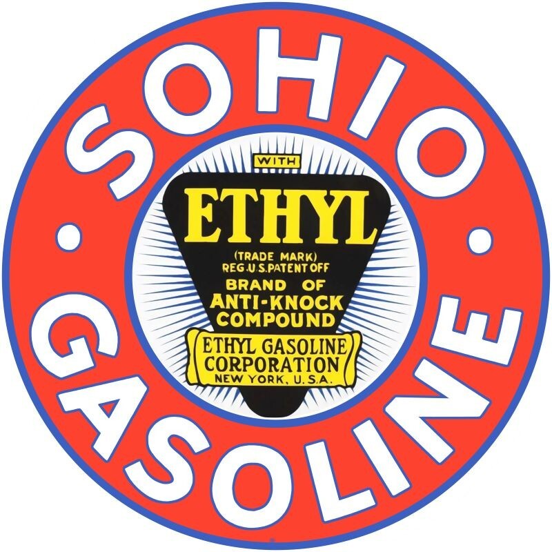 Sohio Gasoline with Ethyl NEW Sign: 40″ Dia Round USA STEEL 2-SIDED
