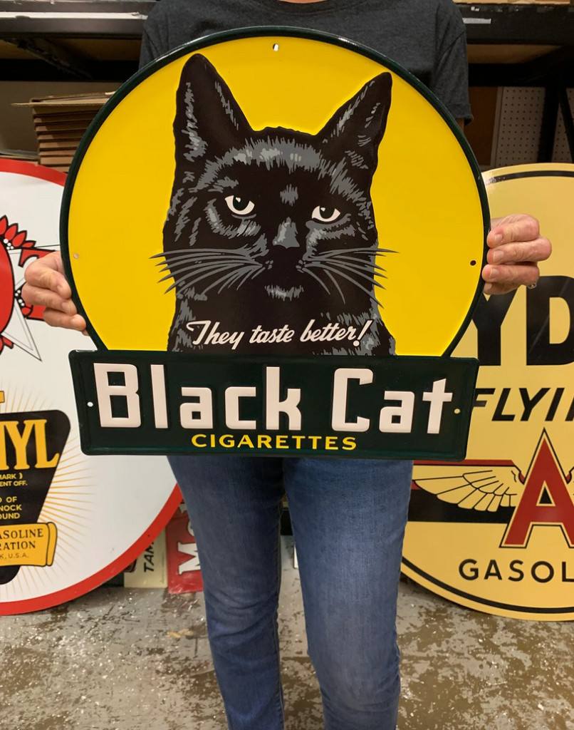 Vintage Style Metal Sign Black Cat 16×16 Made in USA