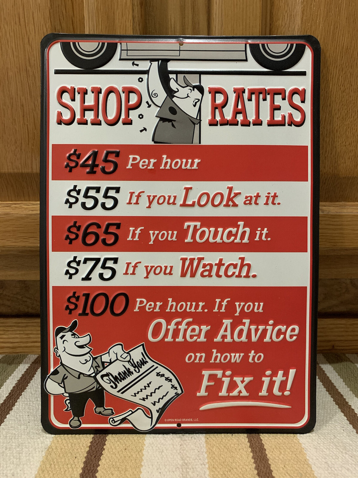 Shop Rates Sign Garage Repair Mechanic Gas Oil Vintage Style Wall Decor Parts